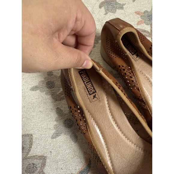 Pikolinos Brown Leather Perforated Ballet Slip On Heel Loafers Preppy Boho 42/11 - Picture 7 of 9